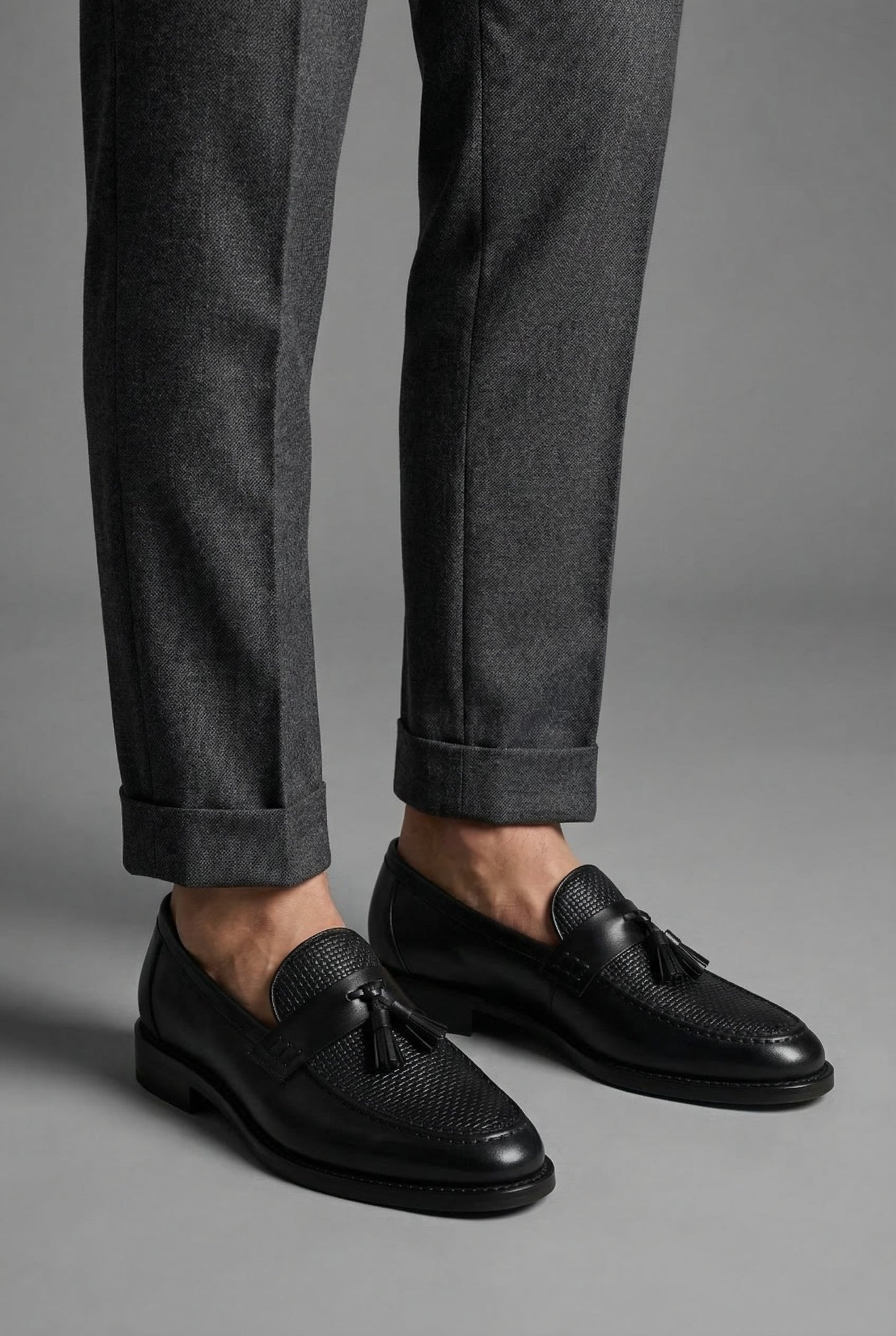 Men's Woven Tassel Loafers in Black