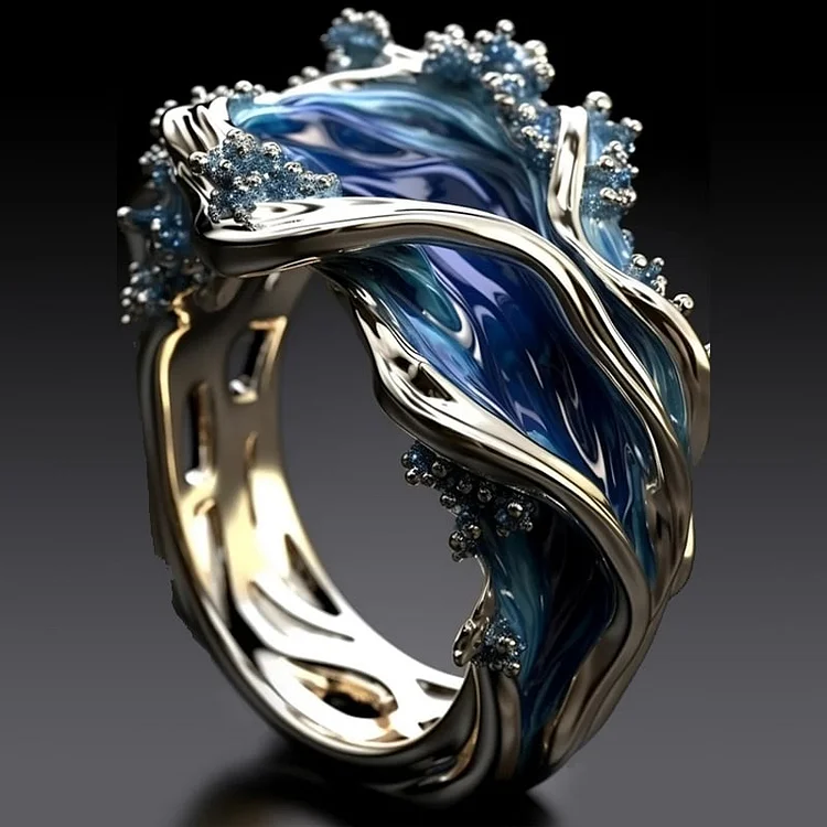 Women's Classic Golden Ocean Wave Ring