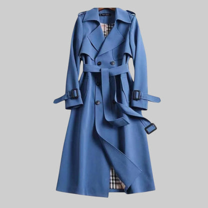 Women's Double-Breasted Long Belted Trench Overcoat