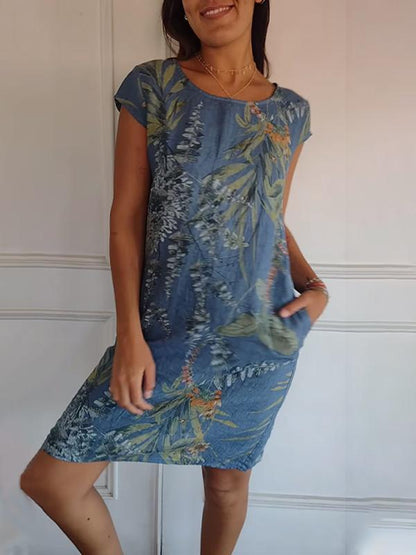 Leaf-Pattern Casual Summer Dress for Women
