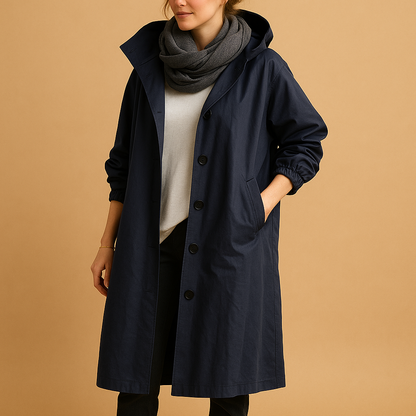 Women's Casual Longline Button-Front Hooded Coat
