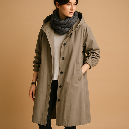 Women's Casual Longline Button-Front Hooded Coat