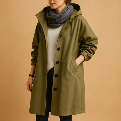 Women's Casual Longline Button-Front Hooded Coat