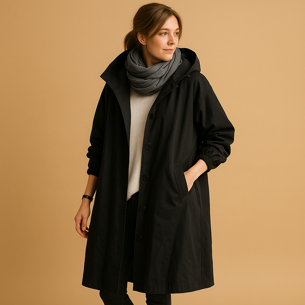 Women's Casual Longline Button-Front Hooded Coat