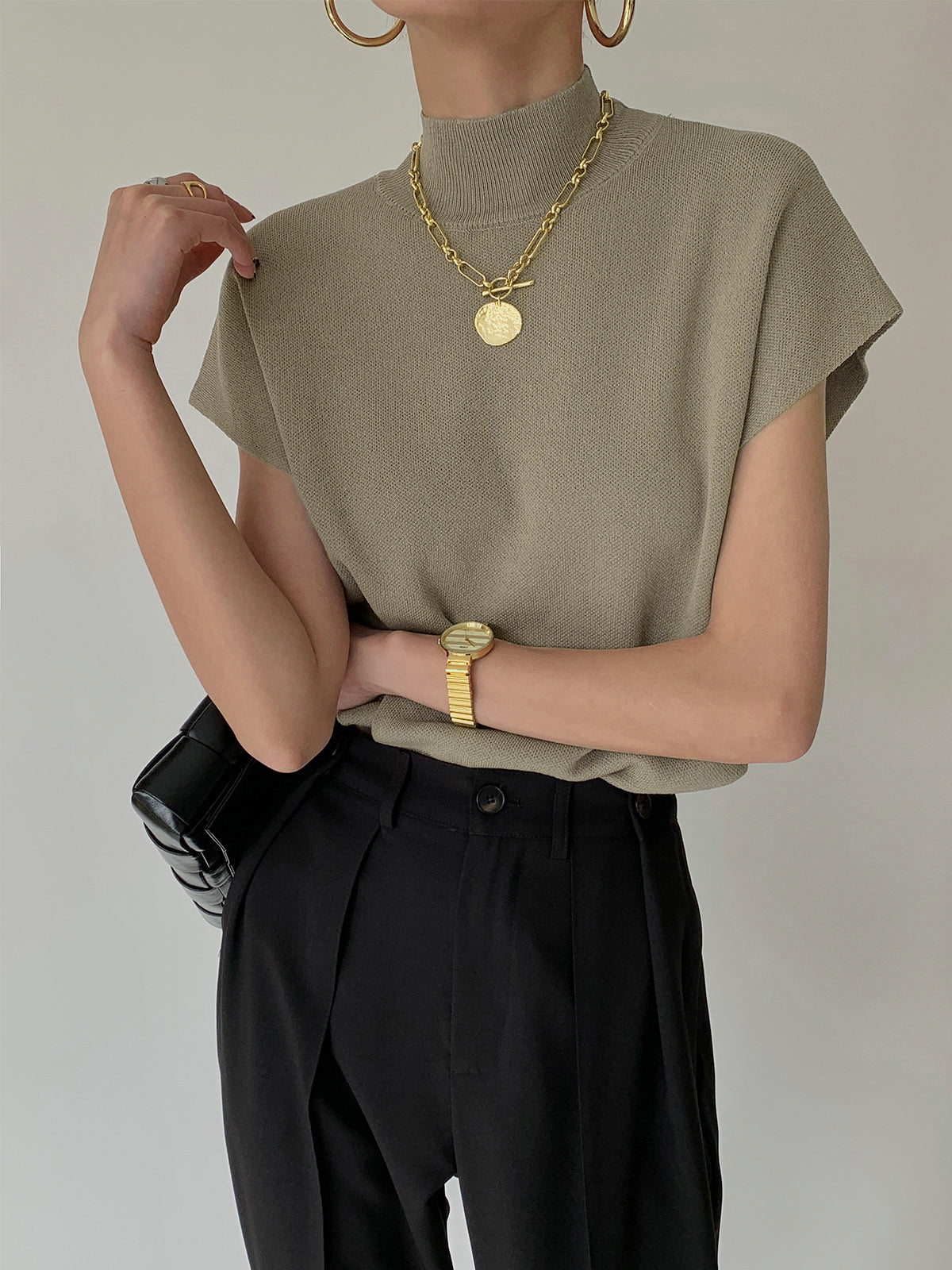 Women's Short-Sleeve Mock Neck Casual Top