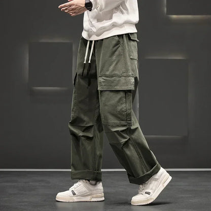 Men's Wide-Leg Cargo Pants with Pockets
