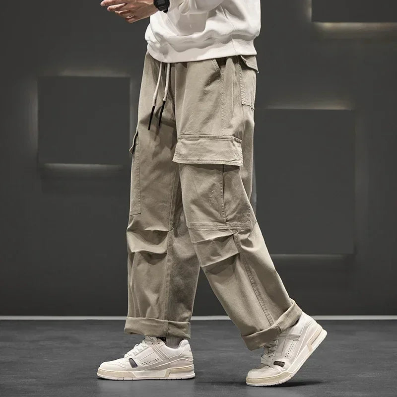 Men's Wide-Leg Cargo Pants with Pockets