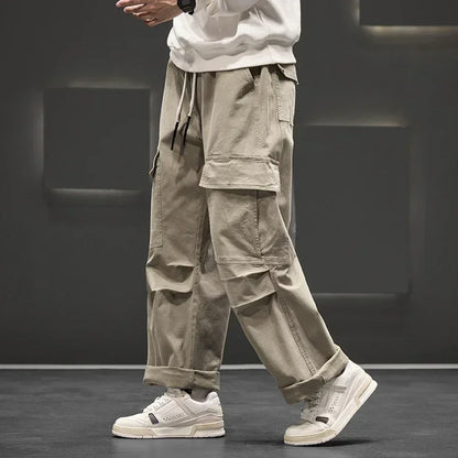 Men's Wide-Leg Cargo Pants with Pockets