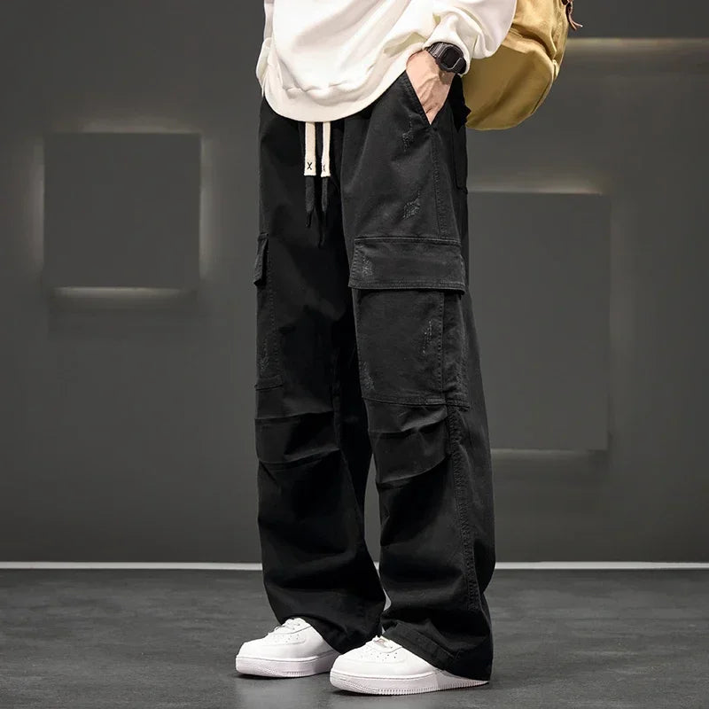 Men's Wide-Leg Cargo Pants with Pockets