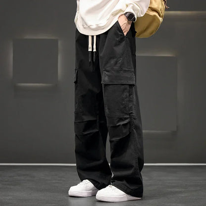 Men's Wide-Leg Cargo Pants with Pockets
