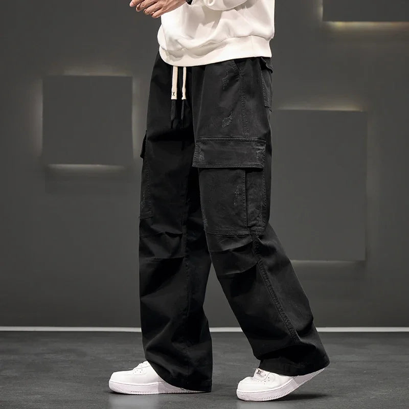 Men's Wide-Leg Cargo Pants with Pockets