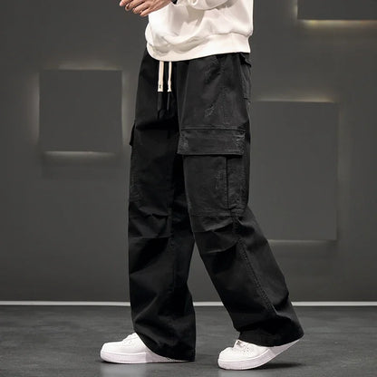 Men's Wide-Leg Cargo Pants with Pockets