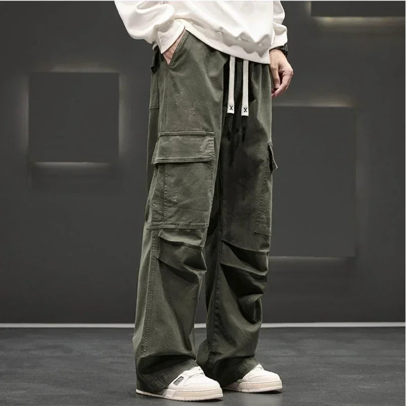 Men's Wide-Leg Cargo Pants with Pockets