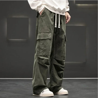 Men's Wide-Leg Cargo Pants with Pockets