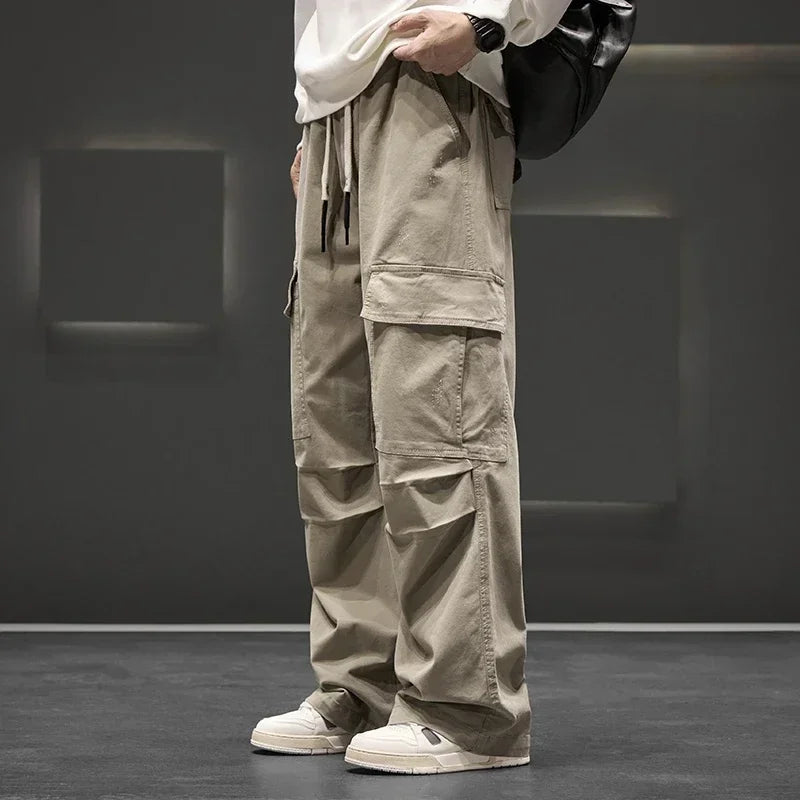 Men's Wide-Leg Cargo Pants with Pockets