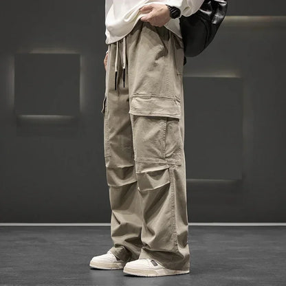 Men's Wide-Leg Cargo Pants with Pockets