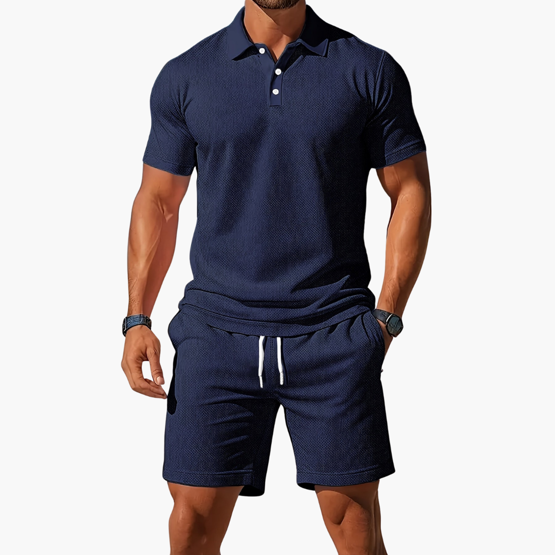 Men's Casual Polo Shirt and Shorts 2-Piece Set