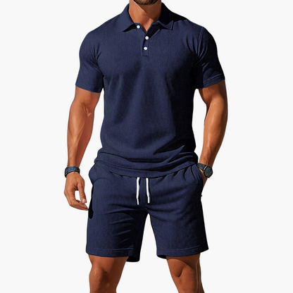 Men's Casual Polo Shirt and Shorts 2-Piece Set