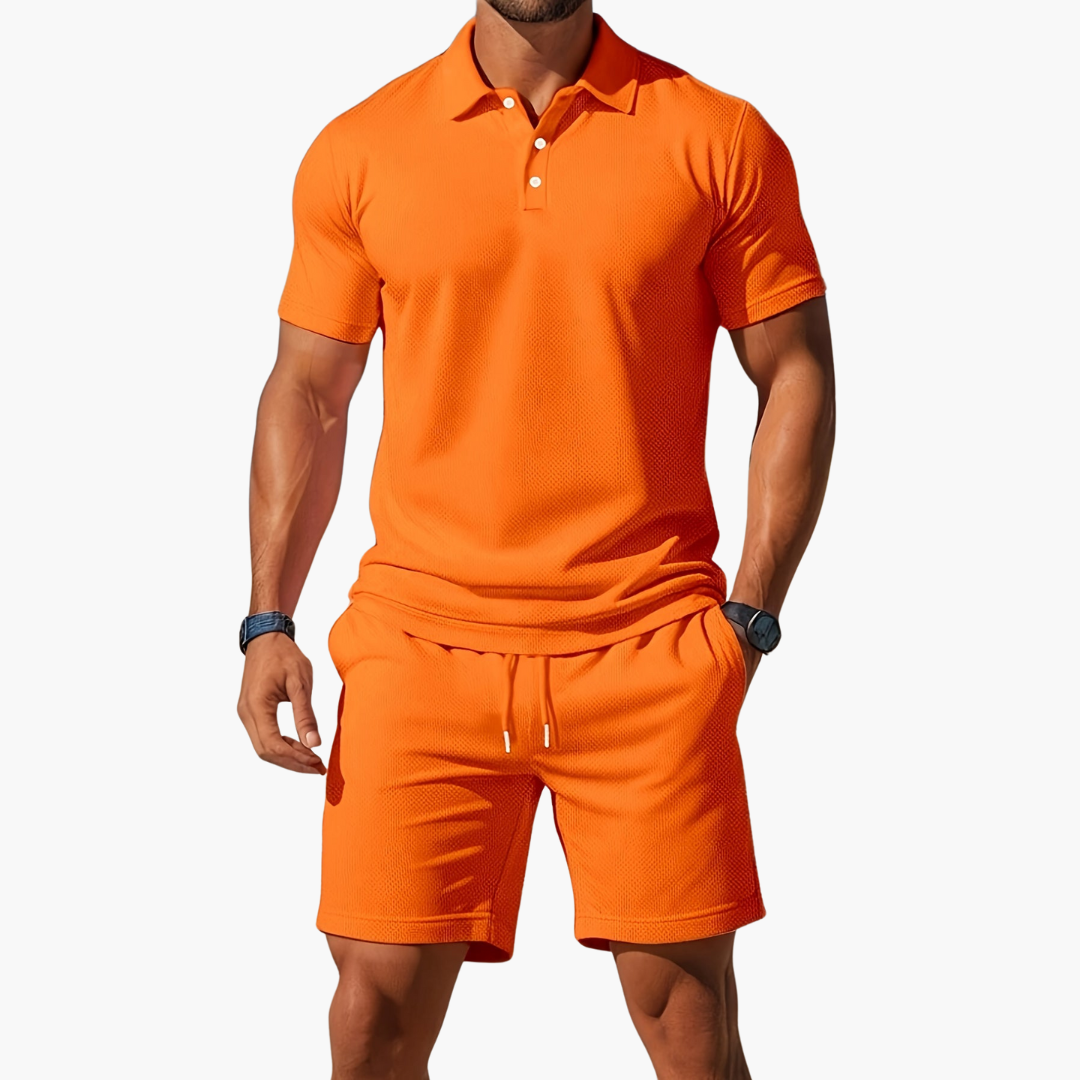 Men's Casual Polo Shirt and Shorts 2-Piece Set