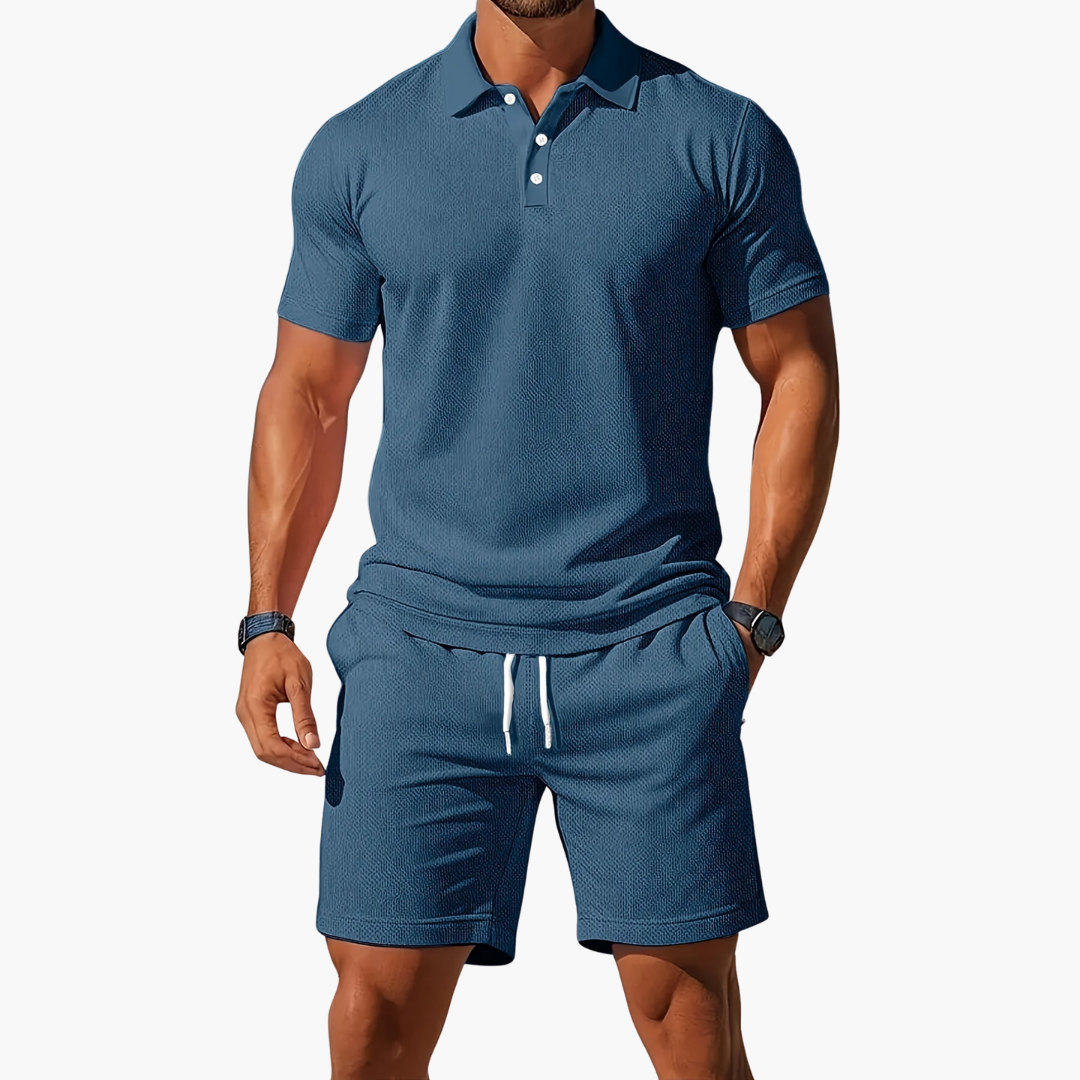 Men's Casual Polo Shirt and Shorts 2-Piece Set