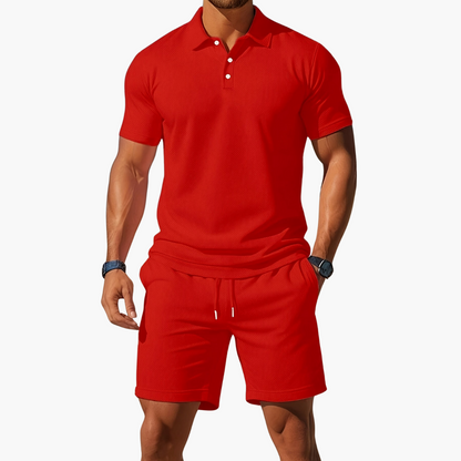Men's Casual Polo Shirt and Shorts 2-Piece Set