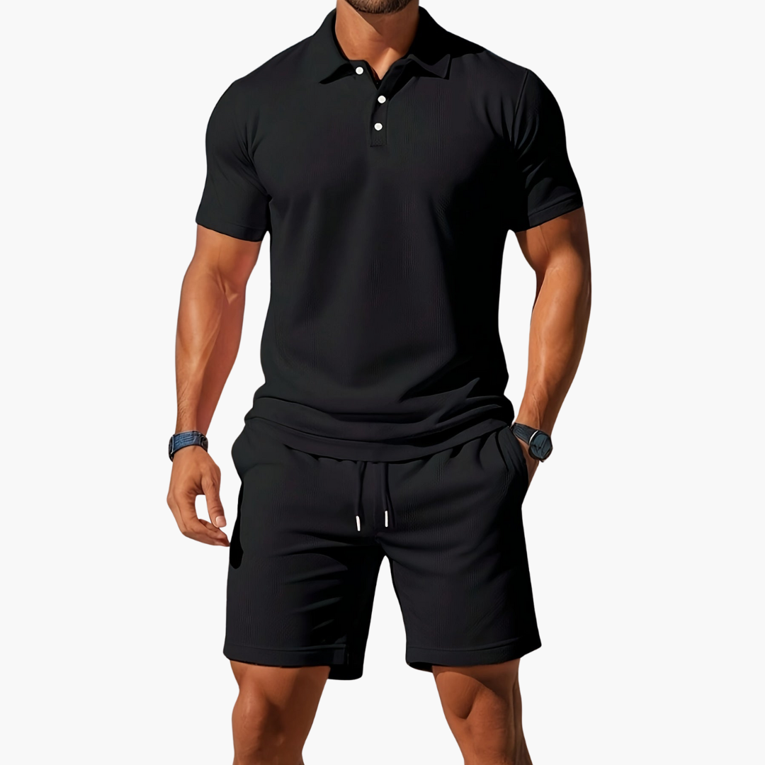 Men's Casual Polo Shirt and Shorts 2-Piece Set
