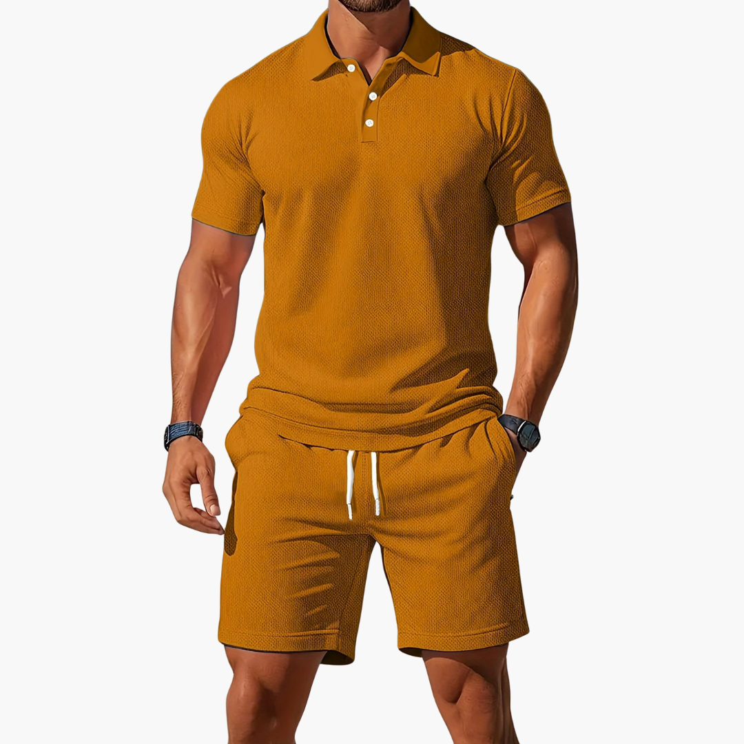 Men's Casual Polo Shirt and Shorts 2-Piece Set