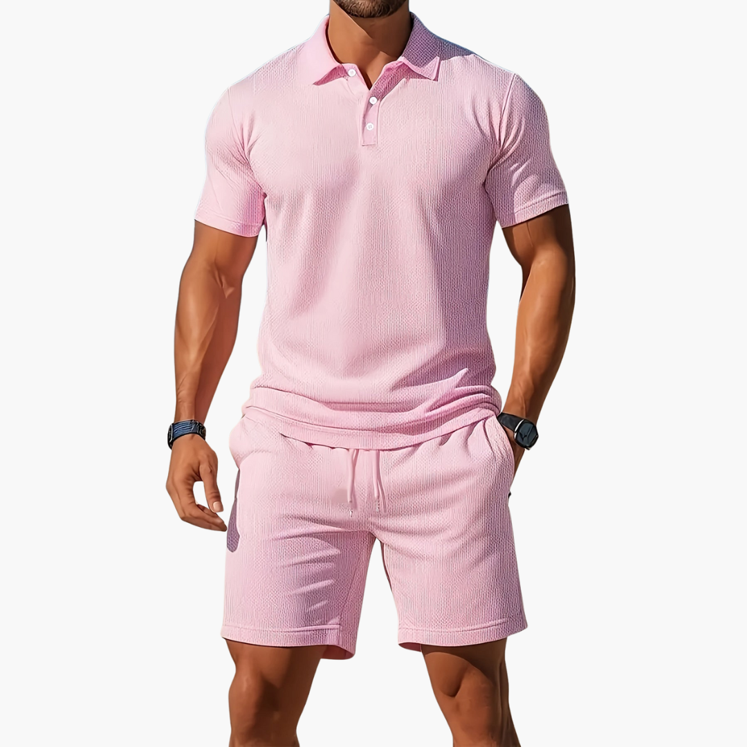Men's Casual Polo Shirt and Shorts 2-Piece Set