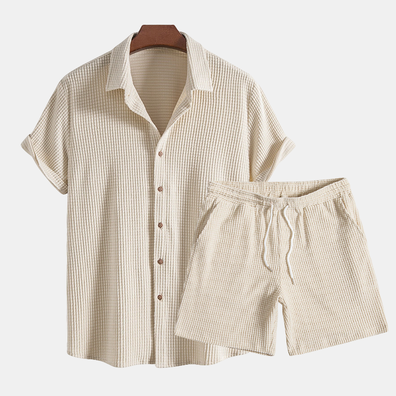 Men's Casual Button-Down Shirt and Shorts Duo Set