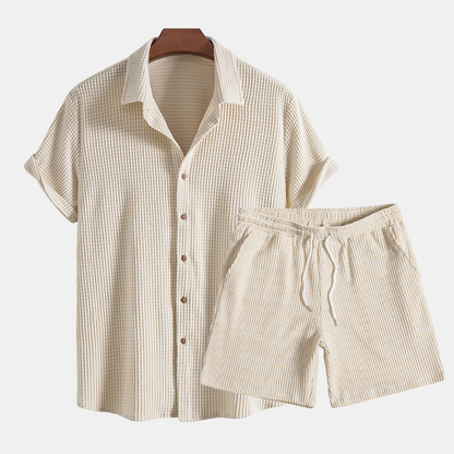 Men's Casual Button-Down Shirt and Shorts Duo Set