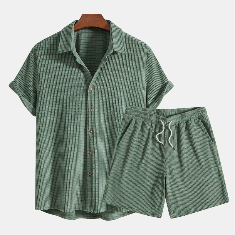 Men's Casual Button-Down Shirt and Shorts Duo Set