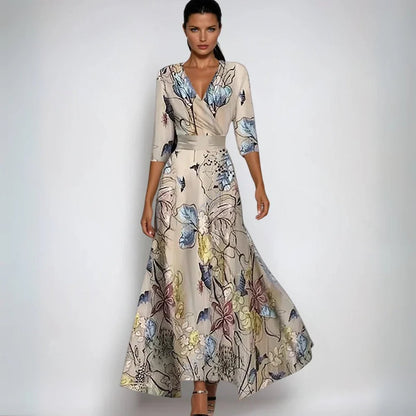Mother of the Bride Floral Pattern Wrap-Front Maxi Dress