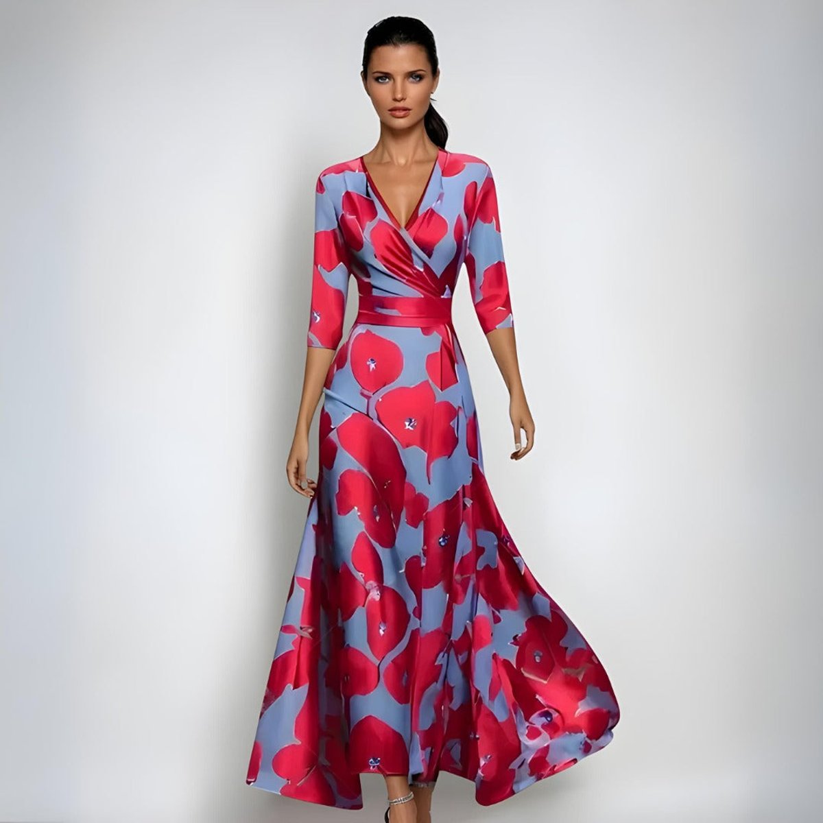 Mother of the Bride Floral Pattern Wrap-Front Maxi Dress