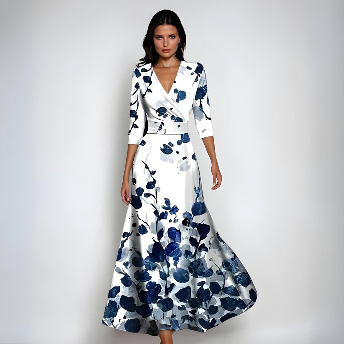 Mother of the Bride Floral Pattern Wrap-Front Maxi Dress