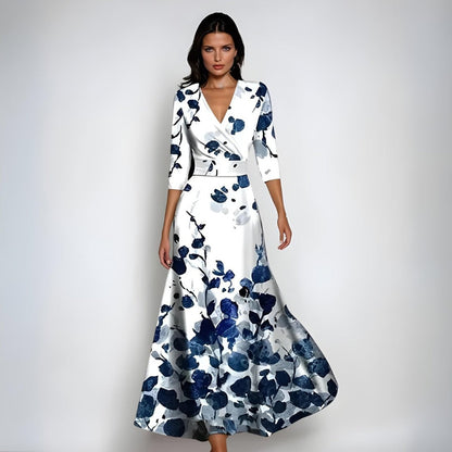 Mother of the Bride Floral Pattern Wrap-Front Maxi Dress