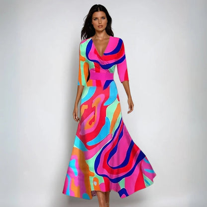 Mother of the Bride Floral Pattern Wrap-Front Maxi Dress