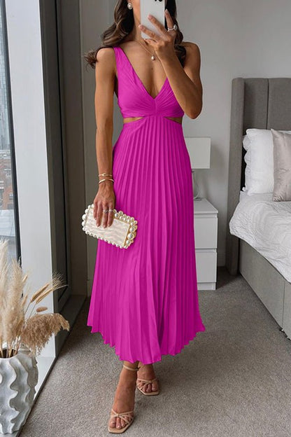 Mother of the Bride V-Neck Pleated Sleeveless Maxi Gown