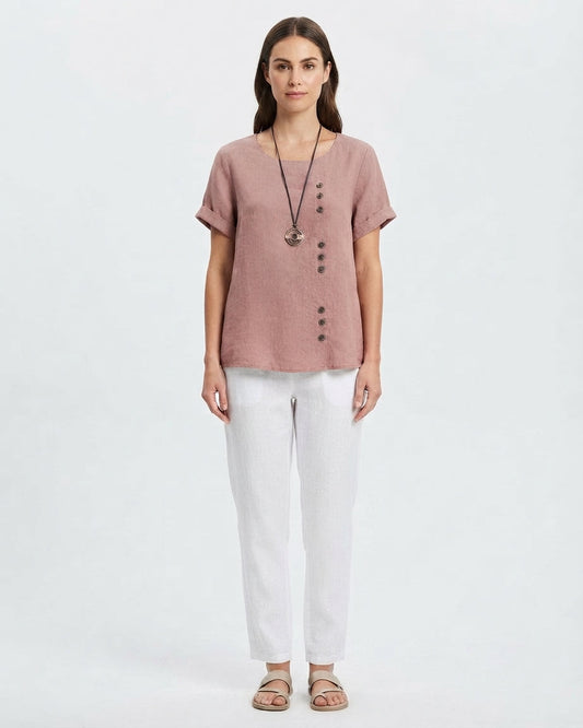 Women's Button-Detail Casual Linen Blouse