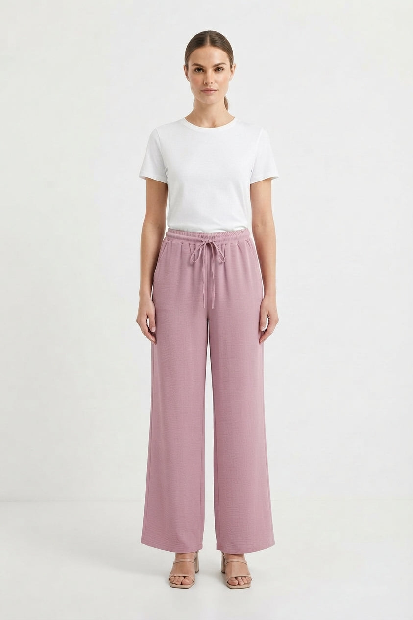 Women's Elastic-Waist Casual Palazzo Trousers with Side Pockets