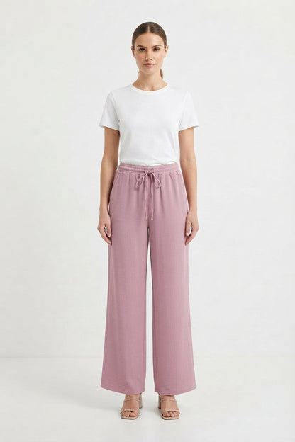 Women's Elastic-Waist Casual Palazzo Trousers with Side Pockets