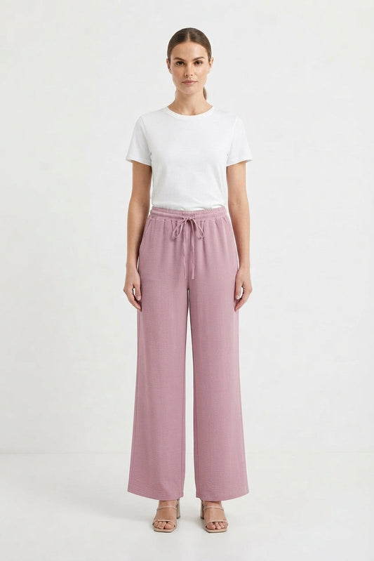Women's Elastic-Waist Casual Palazzo Trousers with Side Pockets