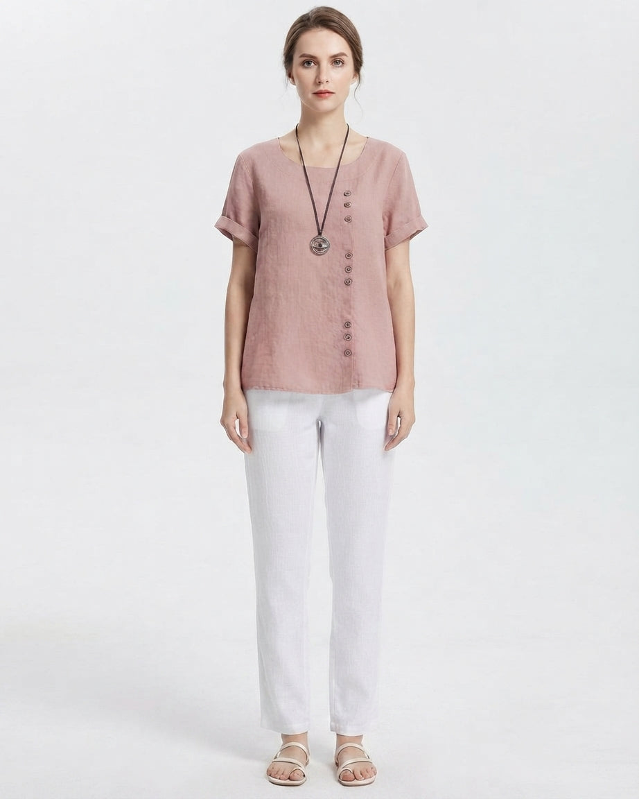 Women's Casual Summer Button-Accent Blouse