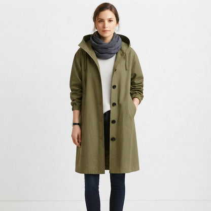 Women's Casual Longline Button-Front Hooded Coat