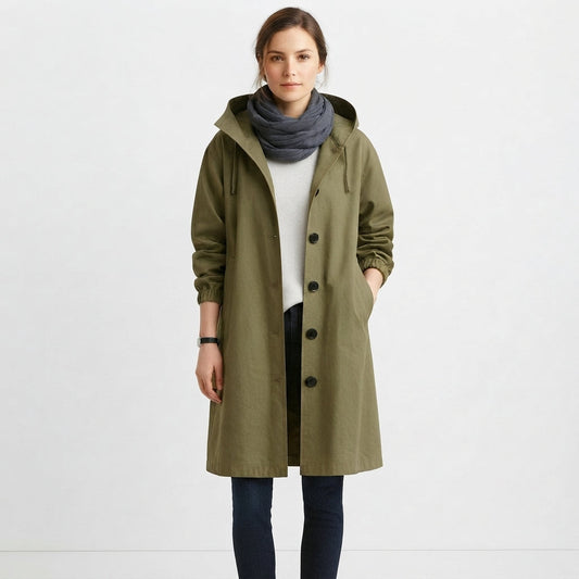 Women's Casual Longline Button-Front Hooded Coat