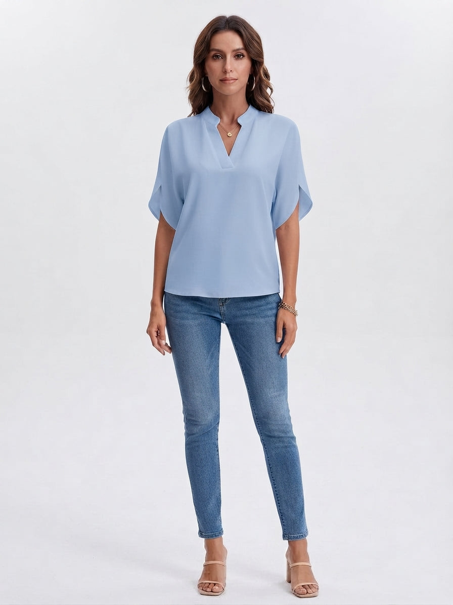 Women's Split-Sleeve V-Neck Elegant Blouse
