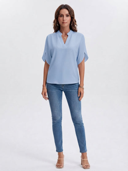 Women's Split-Sleeve V-Neck Elegant Blouse