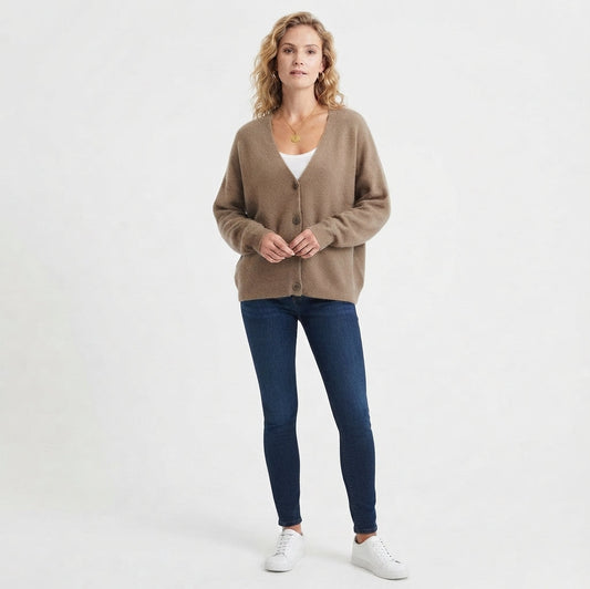 Women's Button-Down V-Neck Knit Cardigan