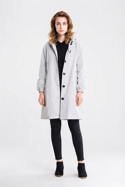 Women's Hooded Long Casual Coat with Button Closure