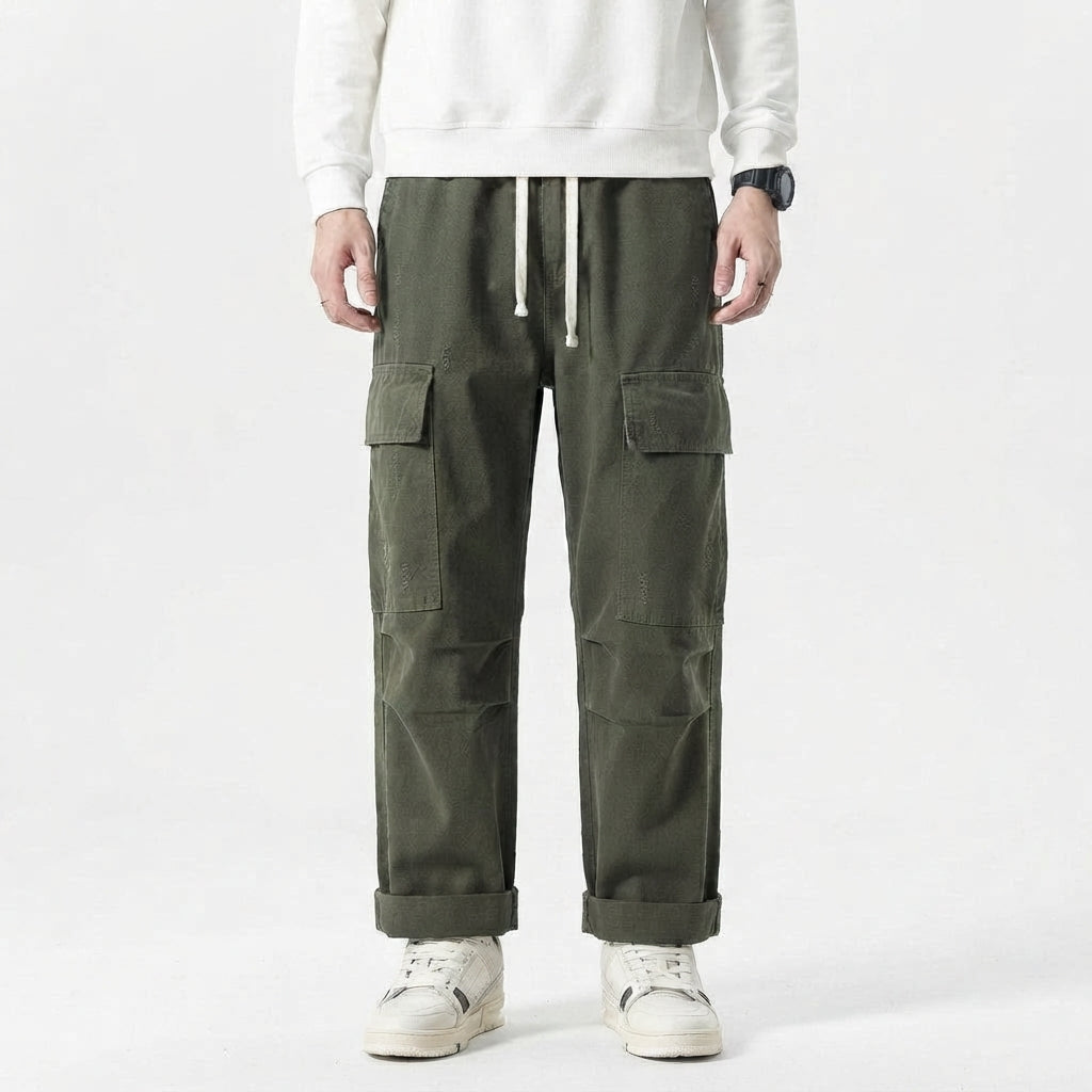 Men's Wide-Leg Cargo Pants with Pockets