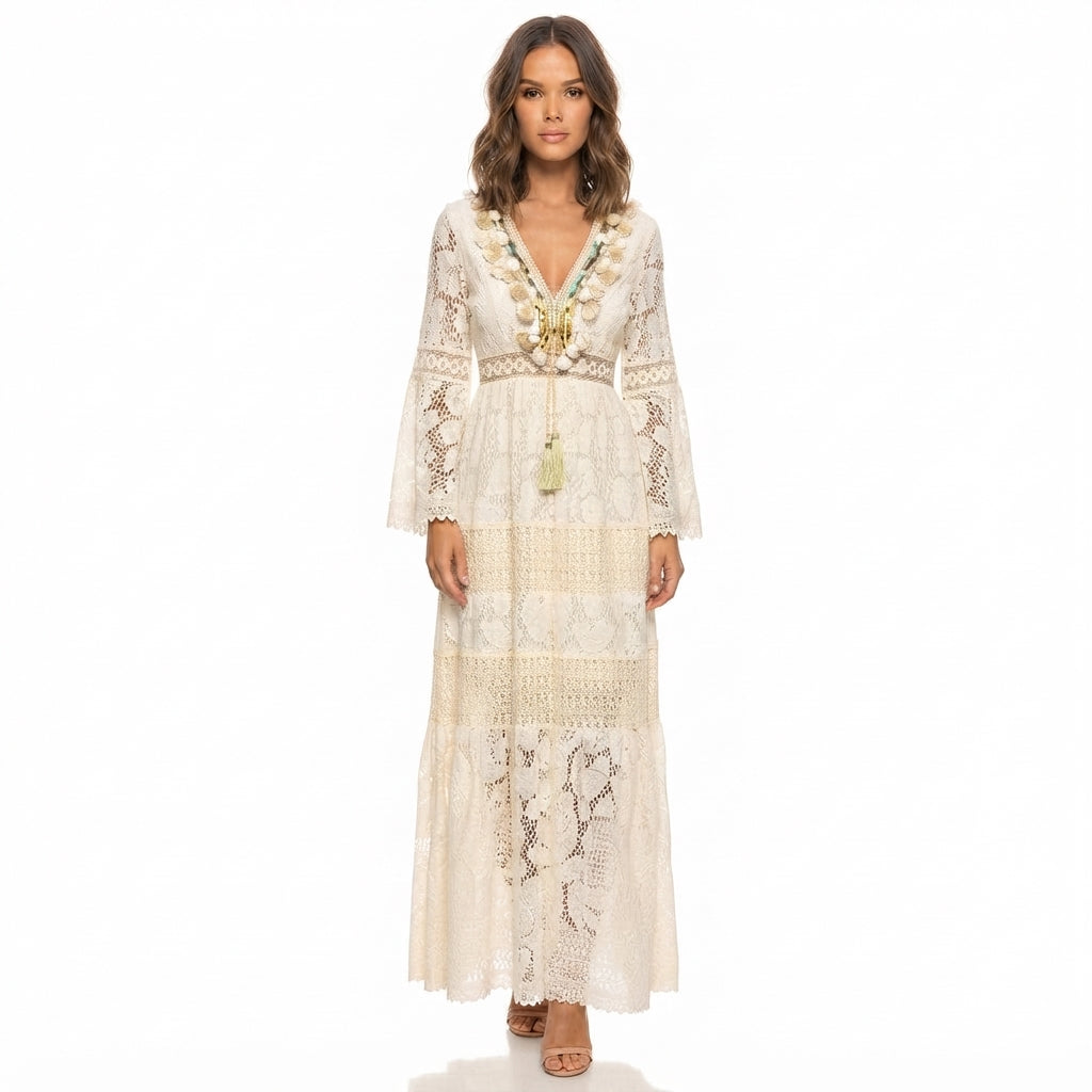Long-Sleeve Boho Summer Maxi Dress for Women